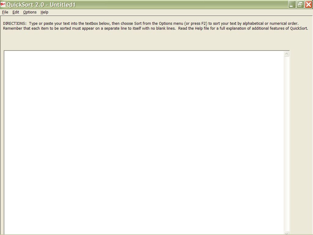 QuickSort 2.0 Start-up Screen