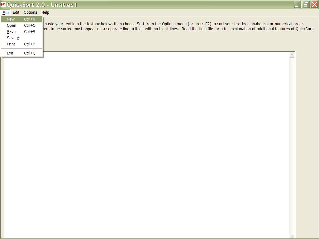 QuickSort 2.0 File Menu