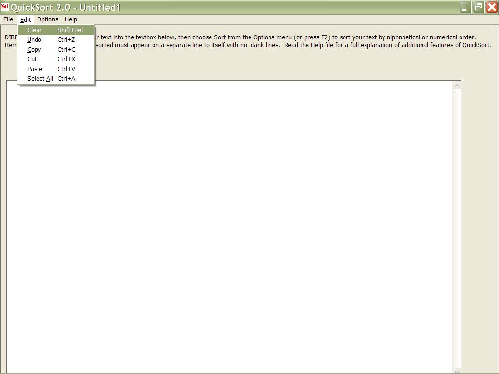 QuickSort 2.0 Edit Menu