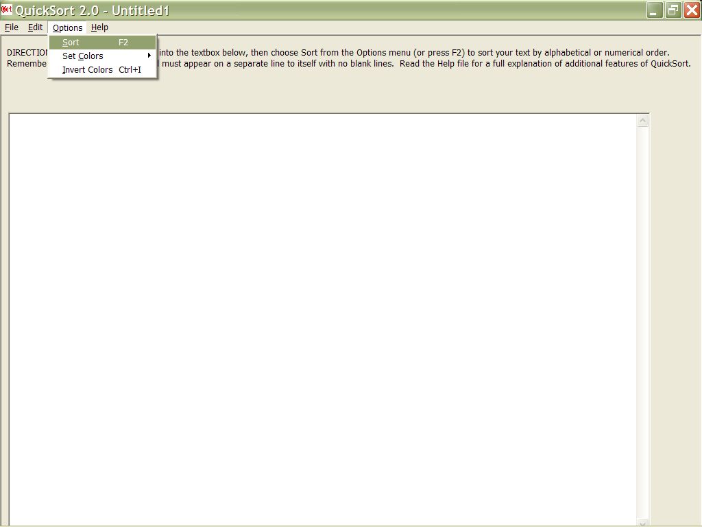 QuickSort 2.0 Options Menu